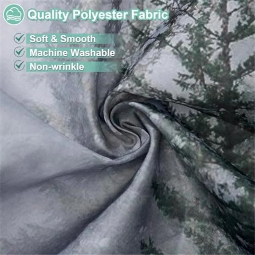 Dark Green Misty Forest Shower Curtain for Bathroom, Nature Woodland Curtain